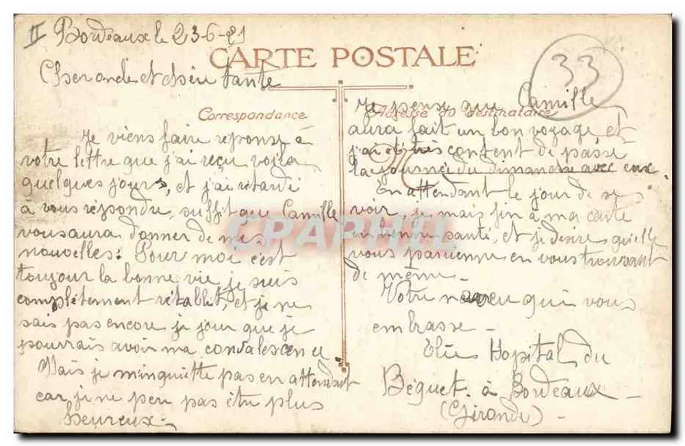 Bordeaux, rue Vital-Carle und Caisse d'Épargne — Straßenszene mit Straßenbahn und 'Lion Noir'-Plakat — Verlag LV. - Rückseite