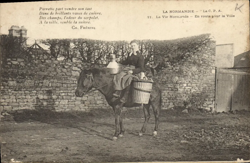 Frau auf Pferd mit Korb — Normandie — La Vie Normande — Antike Ansichtskarte — n°11 - Vorderseite