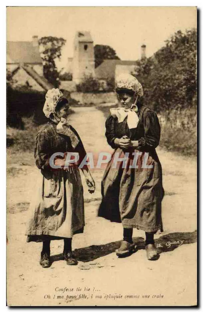 Duas mulheres em traje tradicional — Sainte-Église — Editor: Edições Normandas La Normandie Pittoresque, n° 2062 - Frente