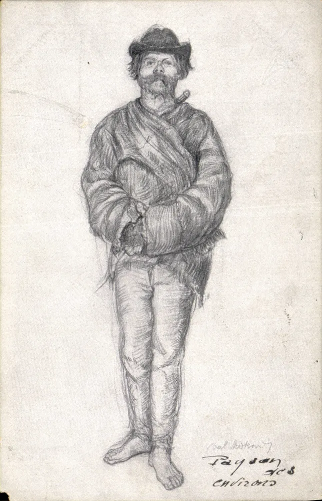Homem em traje campestre — desenho a lápis — Payson des Environs - Frente