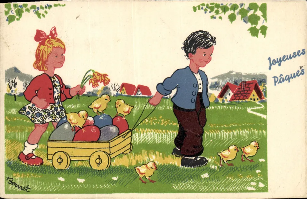 Kinder mit Küken — Ostern — Bernot - Vorderseite