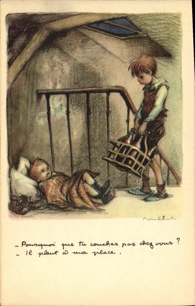 Kinder in einem Zimmer — Dialogszenen — Zeichnung von Rouelot - Vorderseite