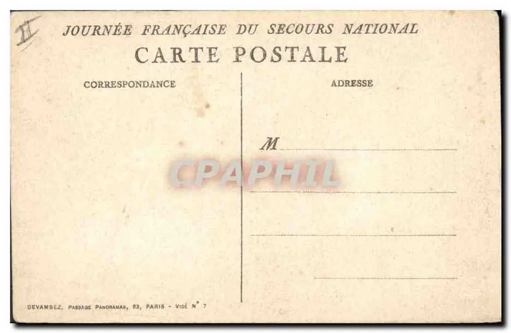 Arme Familie vor einer Hütte — Zeichnung von Rouleau — Verlag Devambez, Paris - Rückseite