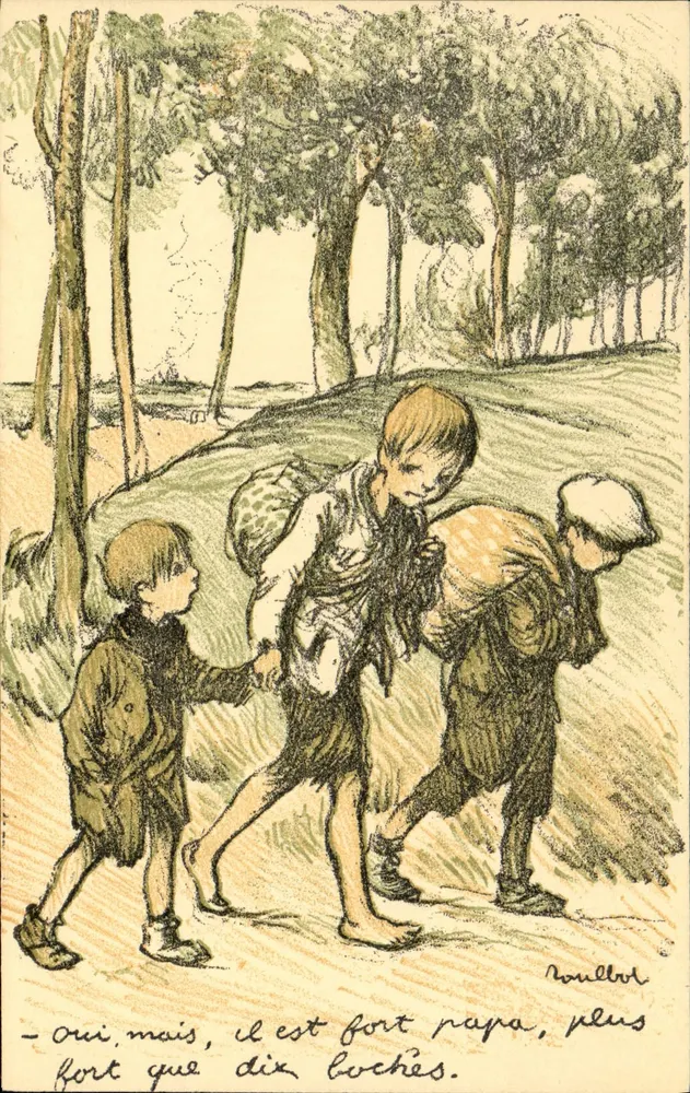 Drei Kinder im Wald — Illustration von Roullot — Verleger A. Color, Paris, Nr. 64 - Vorderseite
