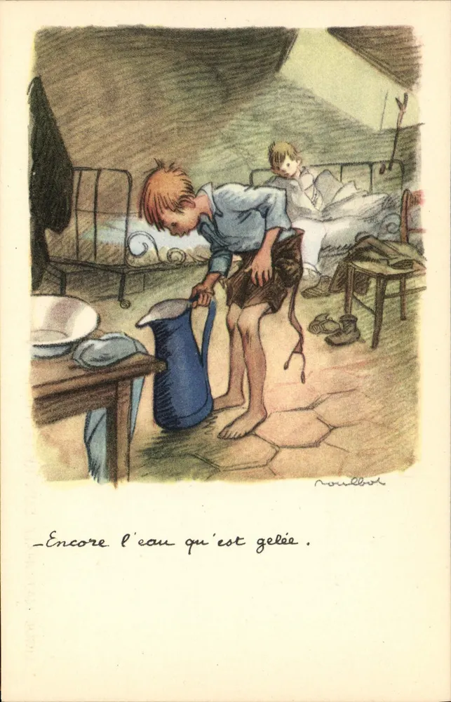 Kind, das gefrorenes Wasser gießt — Illustration von Nourboll — Nationale Liga gegen Slums - Vorderseite