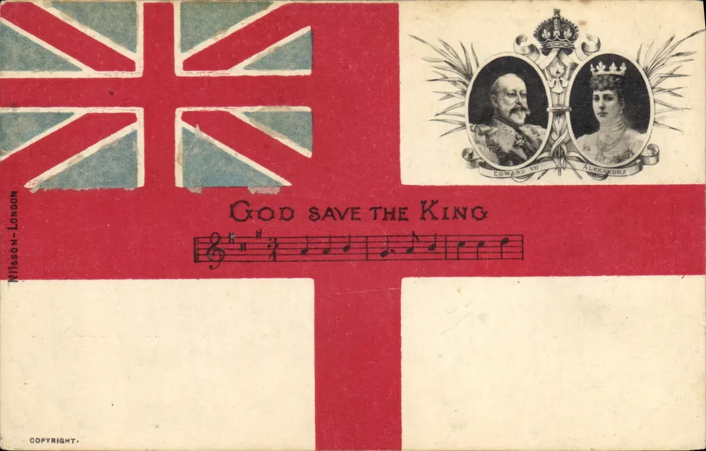 Union Jack — retrato de Eduardo VII e Alexandra — editor Nilsson-London - Frente