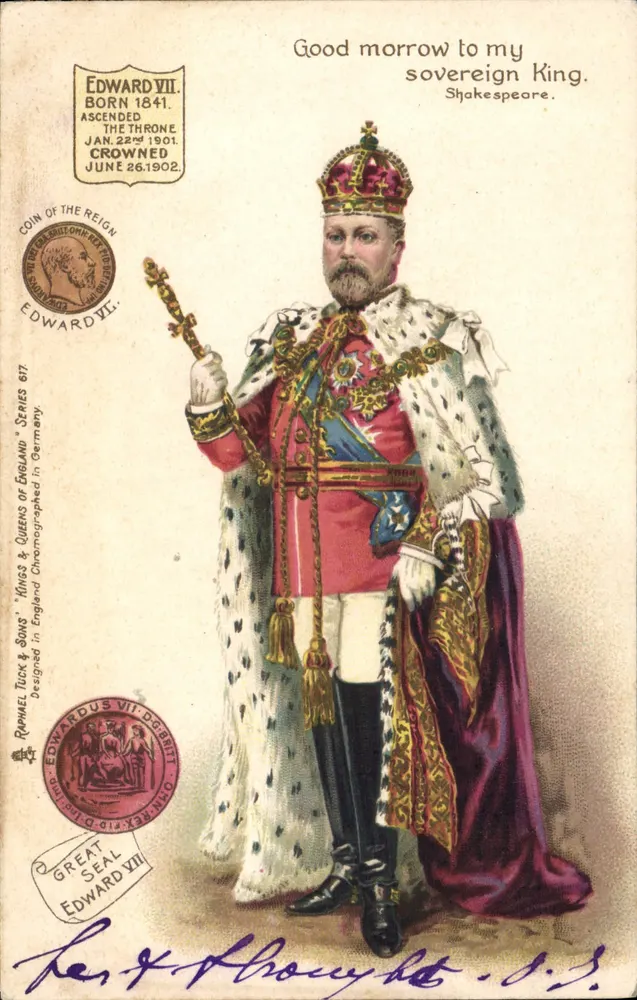 Roi Édouard VII — portrait en costume royal — éditeur Raphael Tuck & Sons, série 617 - Recto