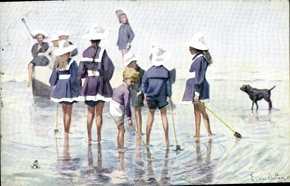 Kinder in Badekleidung am Strand — E. van Gyttenam — Serie 659, Ramart, Tuck & Fils Ltd. (Paris) - Vorderseite