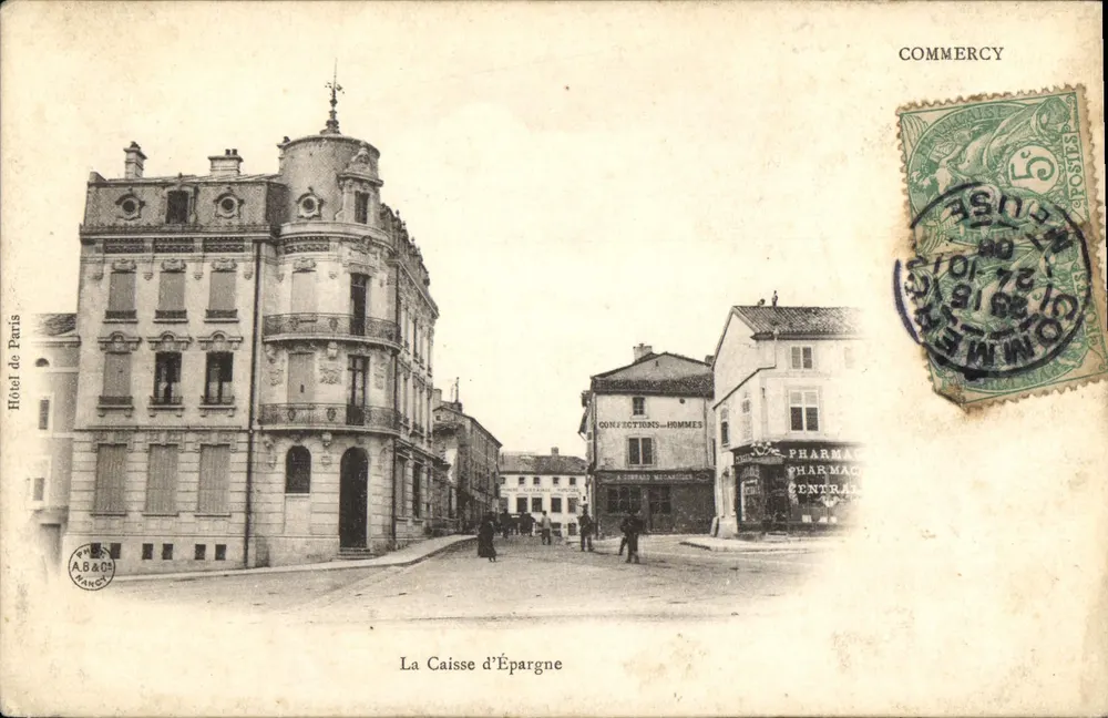 Commercy — A Caixa de Economia e comércios — Hotel de Paris, editor A.B.&Cie - Frente