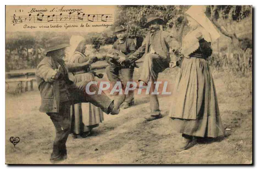 Bourrée d'Auvergne — scène de danse folklorique en plein air — éditeur M. Delaunay, n° (1) - Frente