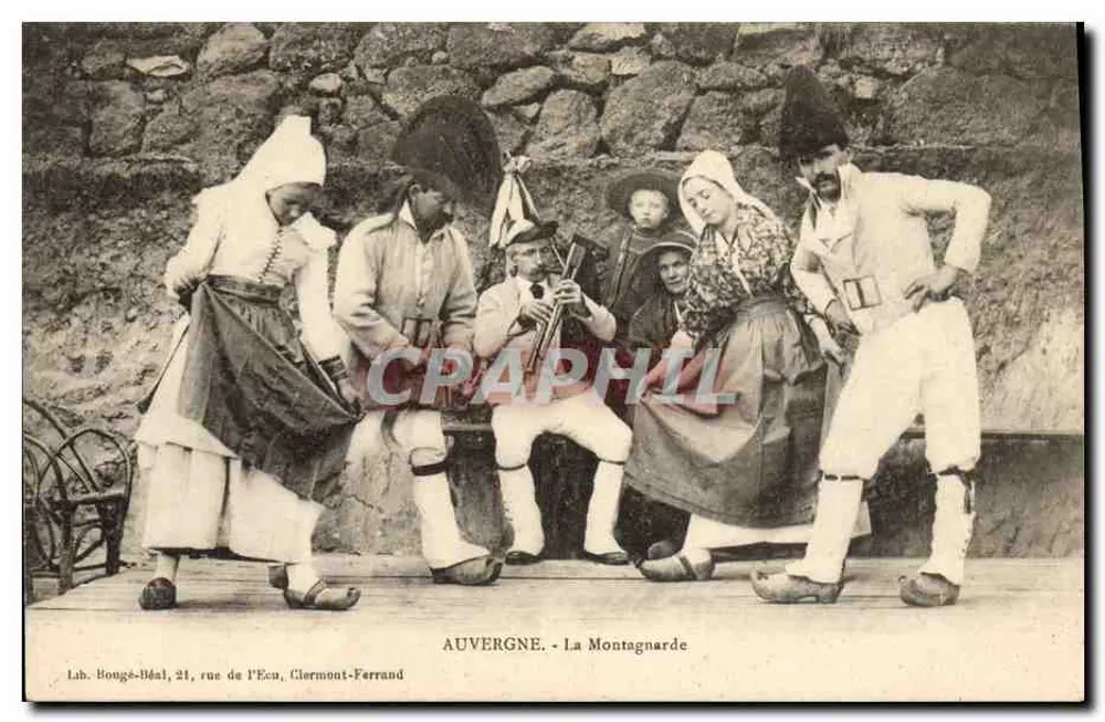 AUVERGNE - A Montagnarde — cena de dança tradicional — Lab. Bongé-Béal, rue de l'Écu, Clermont-Ferrand - Frente