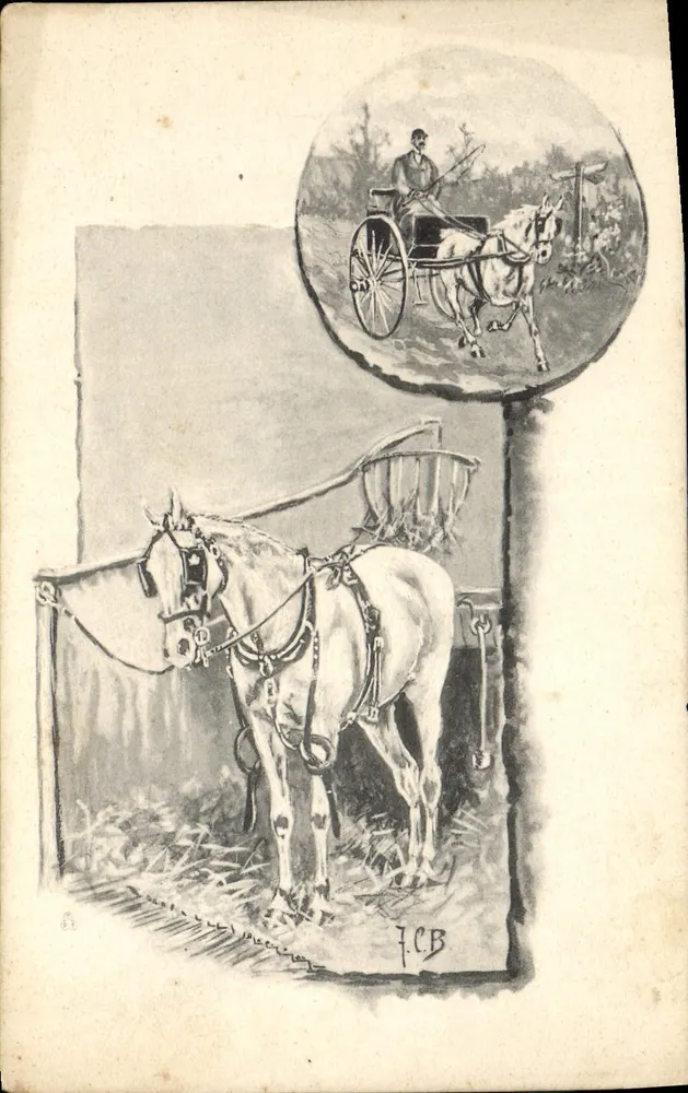 Pferd gezogen von einer Kutsche — Illustration — J.C.B - Vorderseite