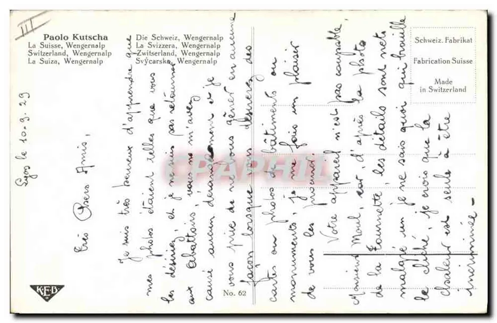 Pomares alpinos — vacas e montanhas nevadas — KEB, n° 62 - Verso