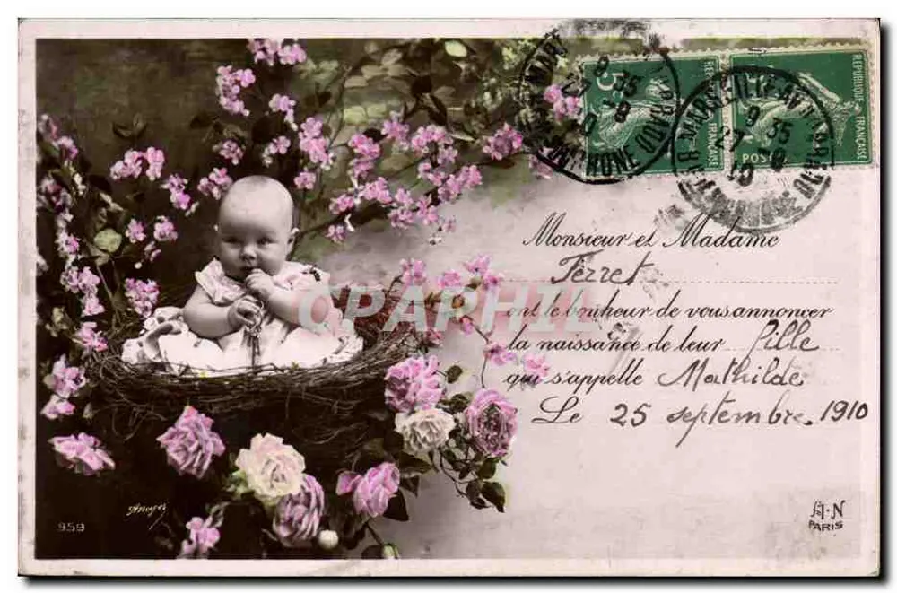 Neugeborenes in einem Blumenkorb — Verlag G. G. N. Paris, Nr. 959 - Vorderseite