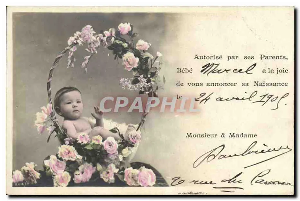 Baby Marcel — Geboren am 24. April 1908 — Ansichtskarte aus Toulon - Vorderseite