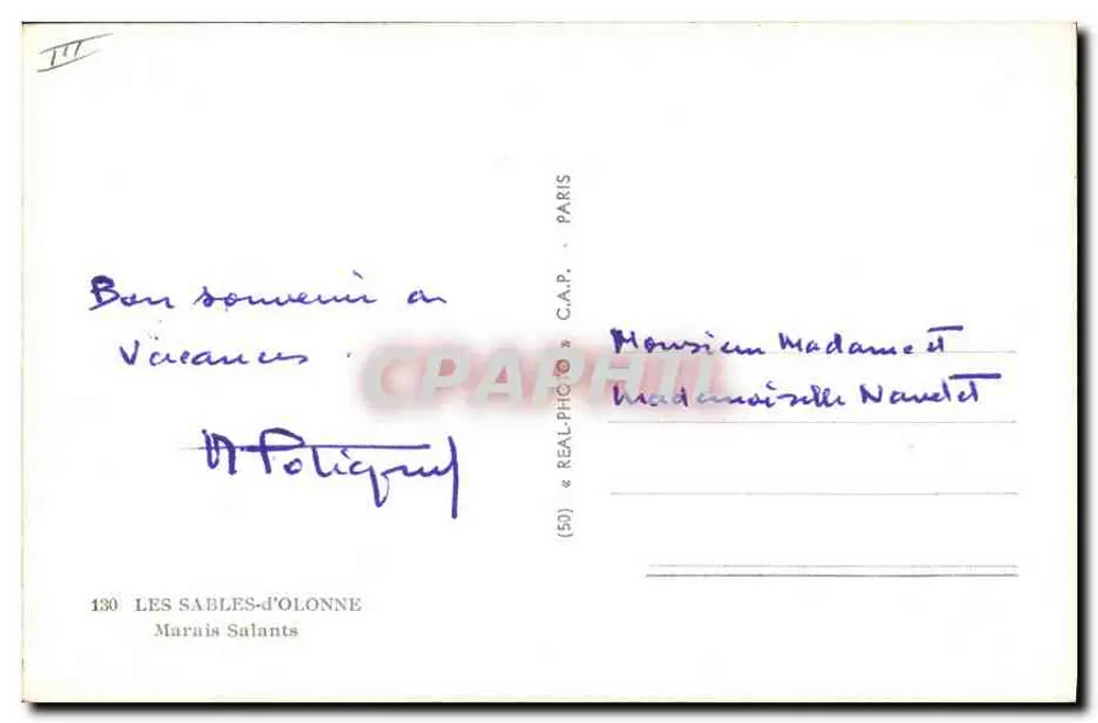 Les Sables-d'Olonne — Marais Salants — editor C.A.P. n°130 - Verso