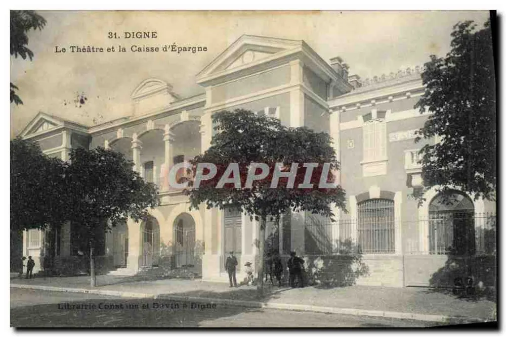 Digne - Das Theater und die Sparkasse — Librairie Constine et Davin in Digne - Vorderseite