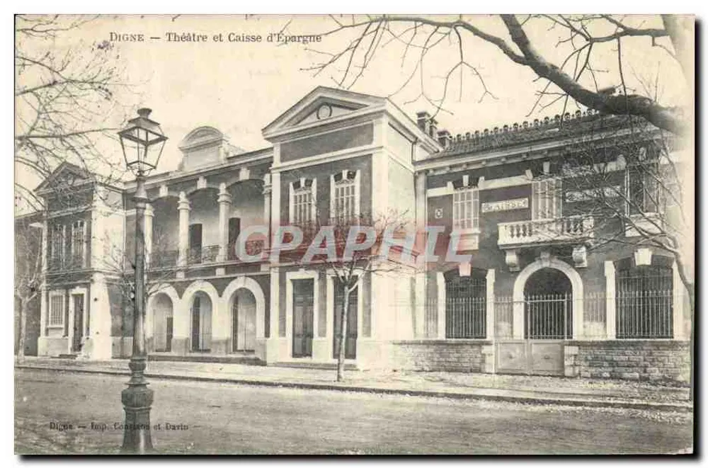 Digne — Theater und Sparkasse — Imp. Containe et Davin - Vorderseite