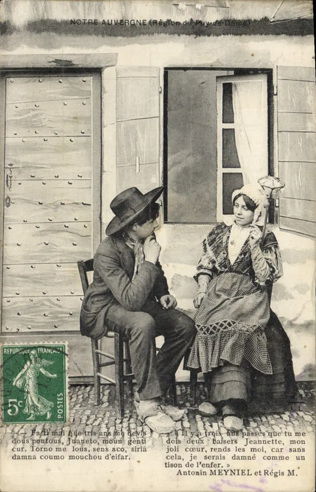 Nossa Auvergne (Região do Puy-de-Dôme) — cena de casal — editor anônimo, número de série não visível - Frente