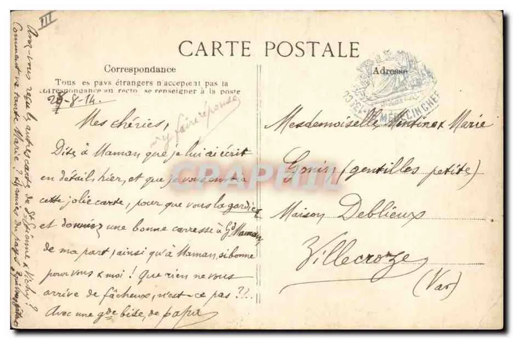 A Auvergne pitoresca — O batismo — Editor V.D.C. n° 4957 - Verso
