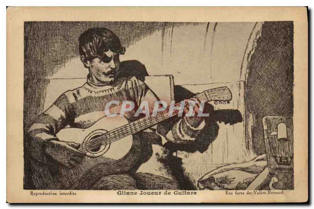 Gitane Gitarristin — Kupferstich von Valère Bernard - Vorderseite
