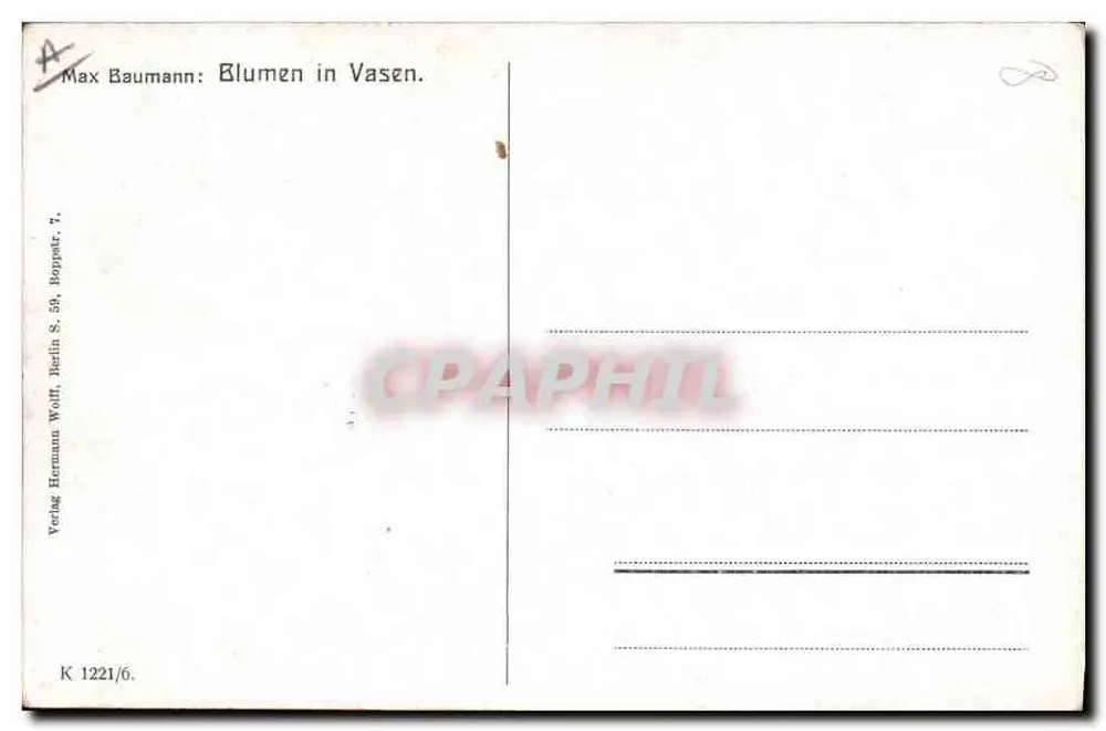 Blumen in einer Vase — Illustration von Max Baumann — Verlag Hermann Wolff, Berlin - Rückseite