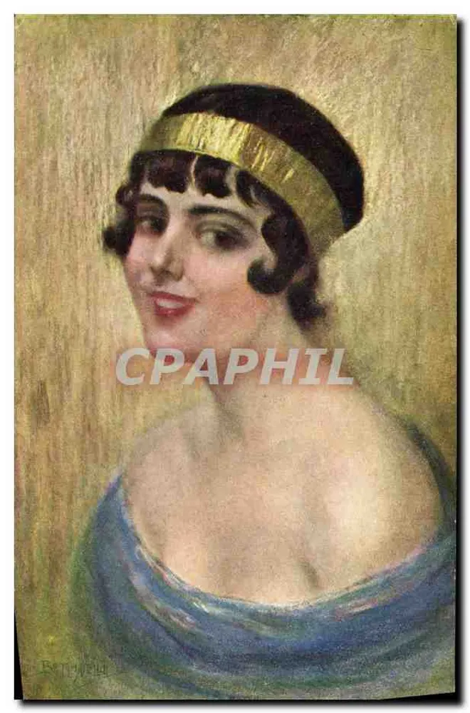Junge Frau mit goldener Krempe — Portrait — Pictore Mario Bettinelli, Serie A 104, Nr. 518 - Vorderseite