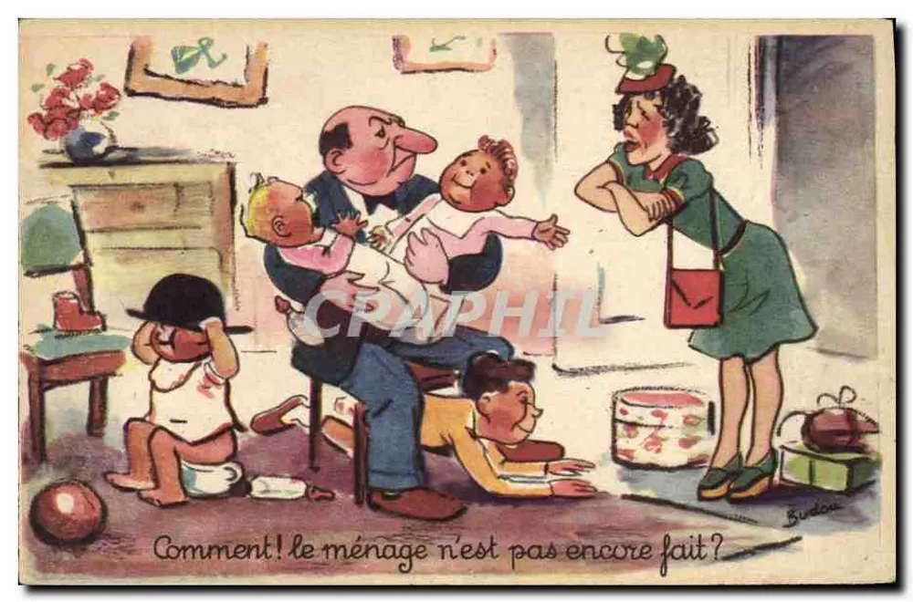 Unordentliches Haus — humoristische Szene — M.D. Paris, Serie 100 - Vorderseite