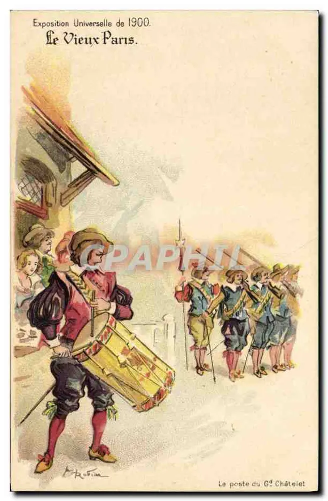 Exposição Universal de 1900. O Velho Paris. — Ilustração de P. Robina — A Postagem do G² Châtelet - Frente