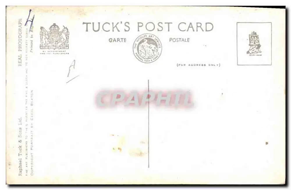 Prinzessin Elizabeth mit ihrem Sohn Prinz Charles — Tuck's Post Card, Serie A - Rückseite