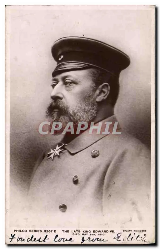 Le défunt roi Edward VII — portrait en uniforme — éditeur Stuart Richmond, série Philco 3267 E - Frente