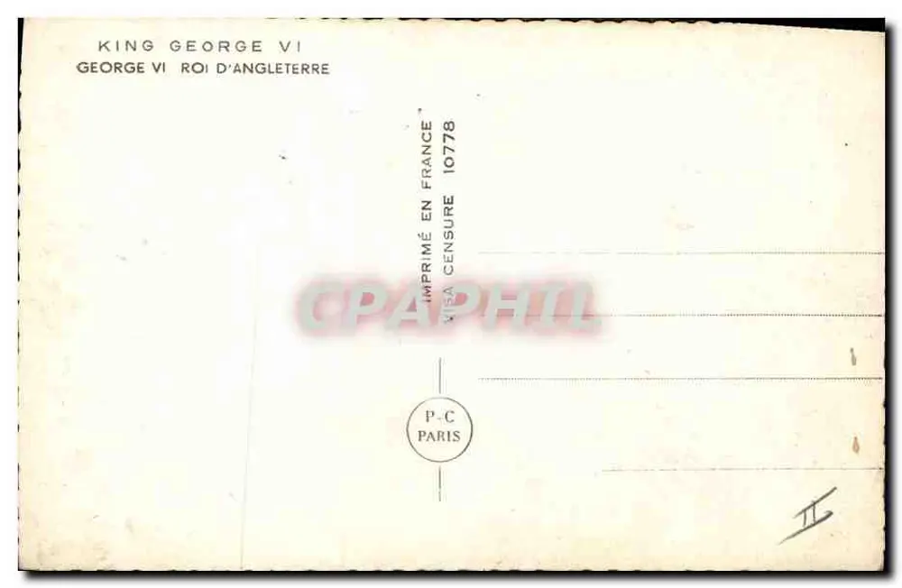King George VI — Rei da Inglaterra — Impresso na França 10778 - Verso