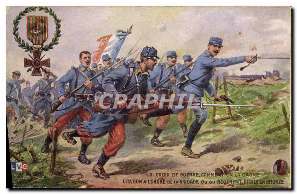 Soldaten im Einsatz — Croix de Guerre und Auszeichnung für die Brigade oder das Regiment in Bronze — Verleger LVC, Nr. 2 - Vorderseite