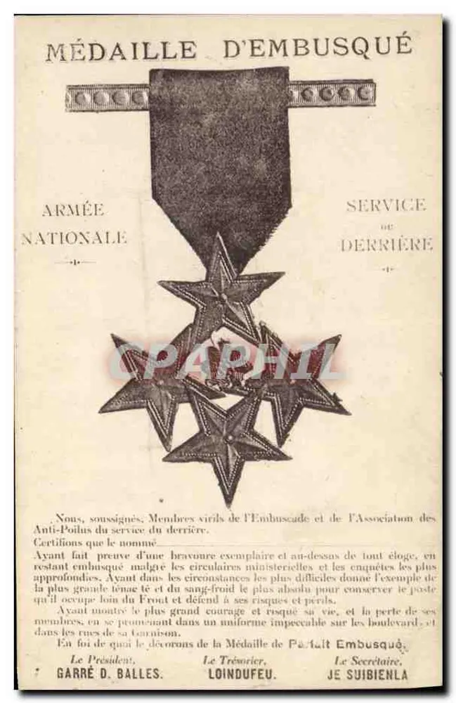 Medalha de Embuscado — Exército Nacional, Serviço de Trás — Editor não visível - Frente