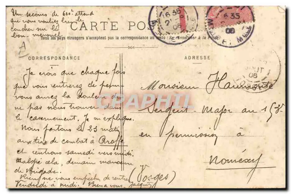 General Bailloud — Verleihung von Auszeichnungen auf dem Plateau de Malzéville — Imprimeries Réunies, Nancy - Rückseite