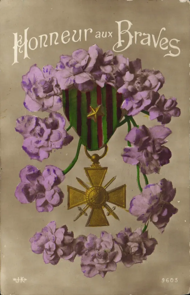 Ehre den Tapferen — Militärmedaille umgeben von Blumen — J.K. n° 9603 - Vorderseite