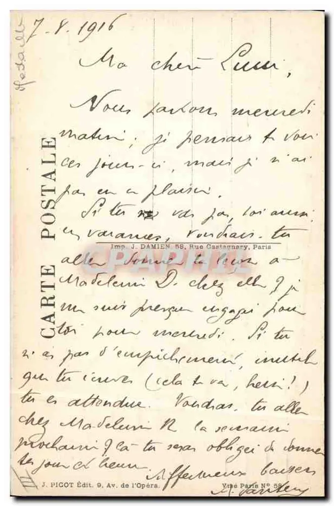 Três crianças olhando para uma igreja — Trimm — editor J. Picot, Paris - Verso