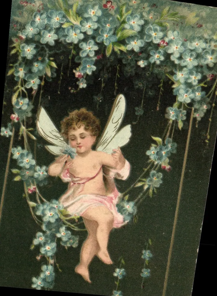 Cupido em um quadro de flores — editor não visível — número de série não visível - Frente