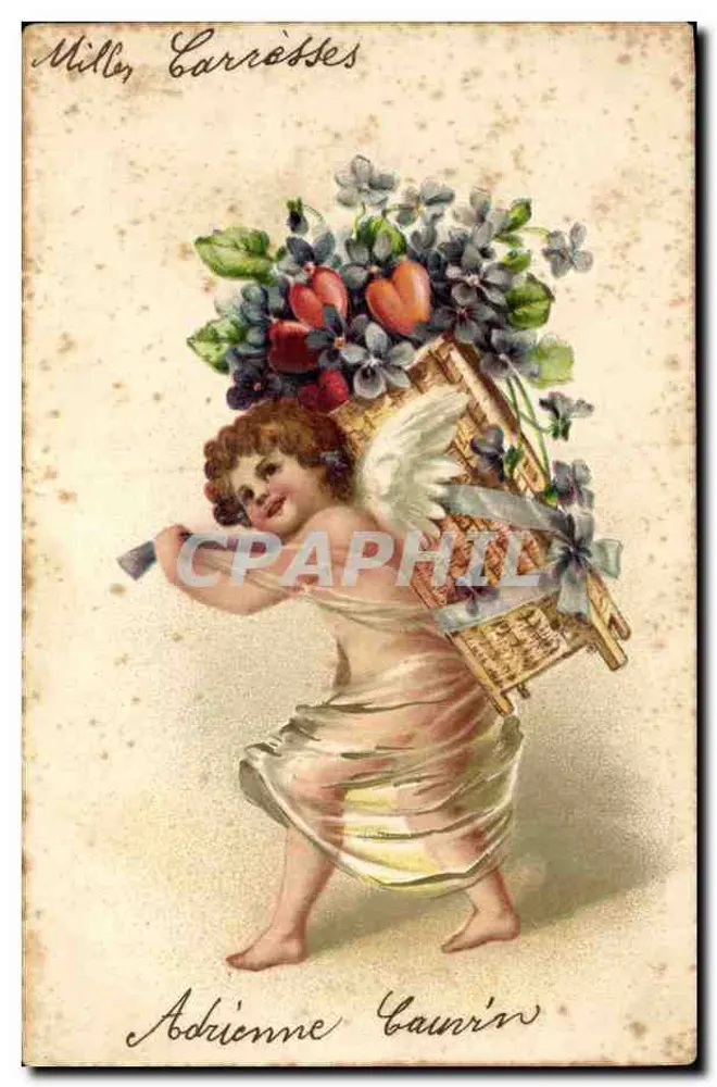 Buscador de violetas — Cupido carregando um cesto de flores — Adrienne Caurin - Frente