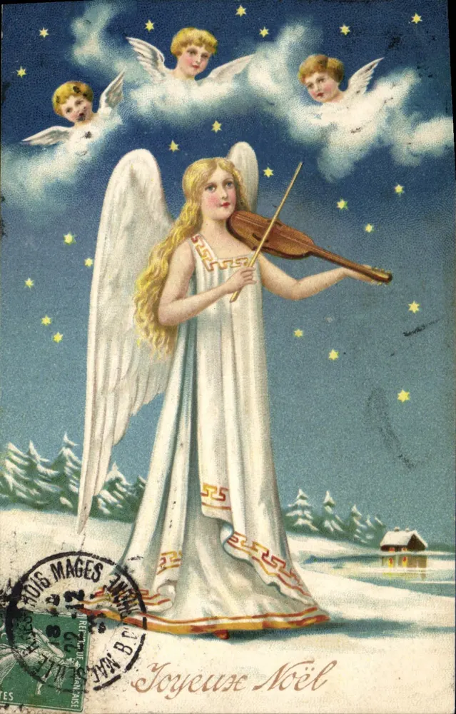 Anjo tocando violino — cena de Natal — editor HUGUES MAGES, n°2 - Frente
