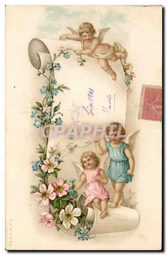 Cherubins jouant avec un rouleau de papier — éditeur A. B. A. n° 813 - Frente