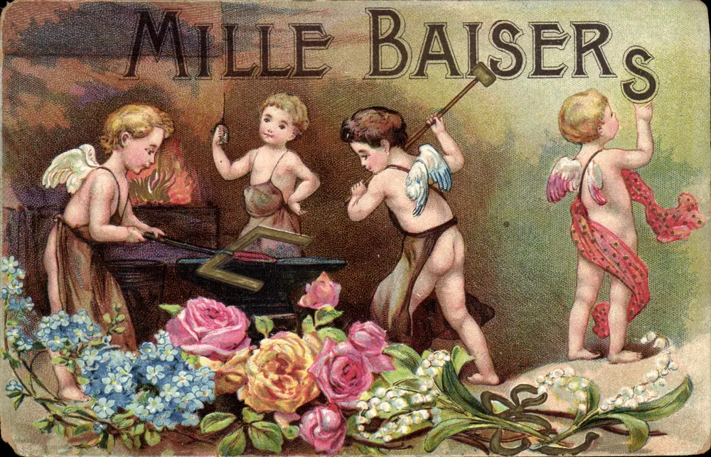 Mille Baisers — Illustrierte Ansichtskarte mit Cupiden — J.C. Paris - N° 1606 - Vorderseite