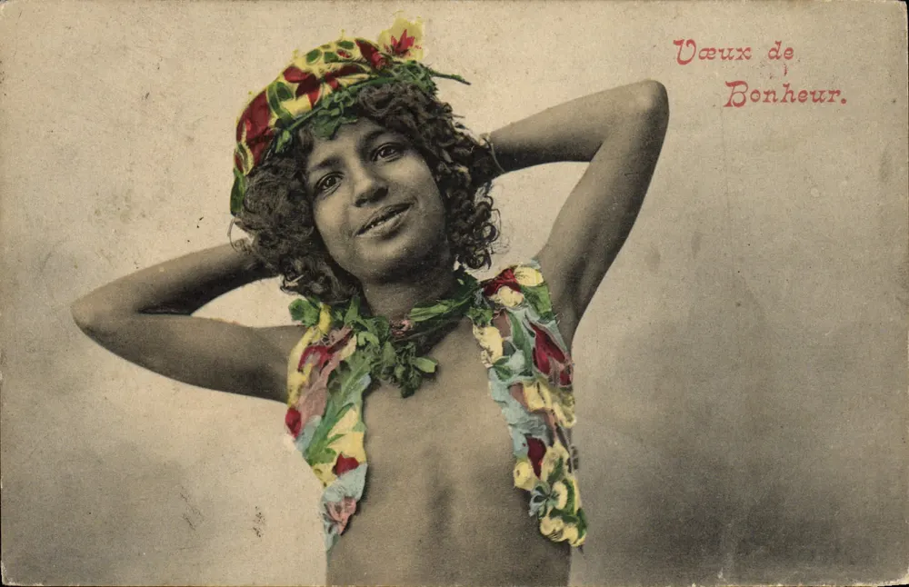 Jovem mulher com flores — Desejos de Felicidade — Blance et Segui, Argel - Frente