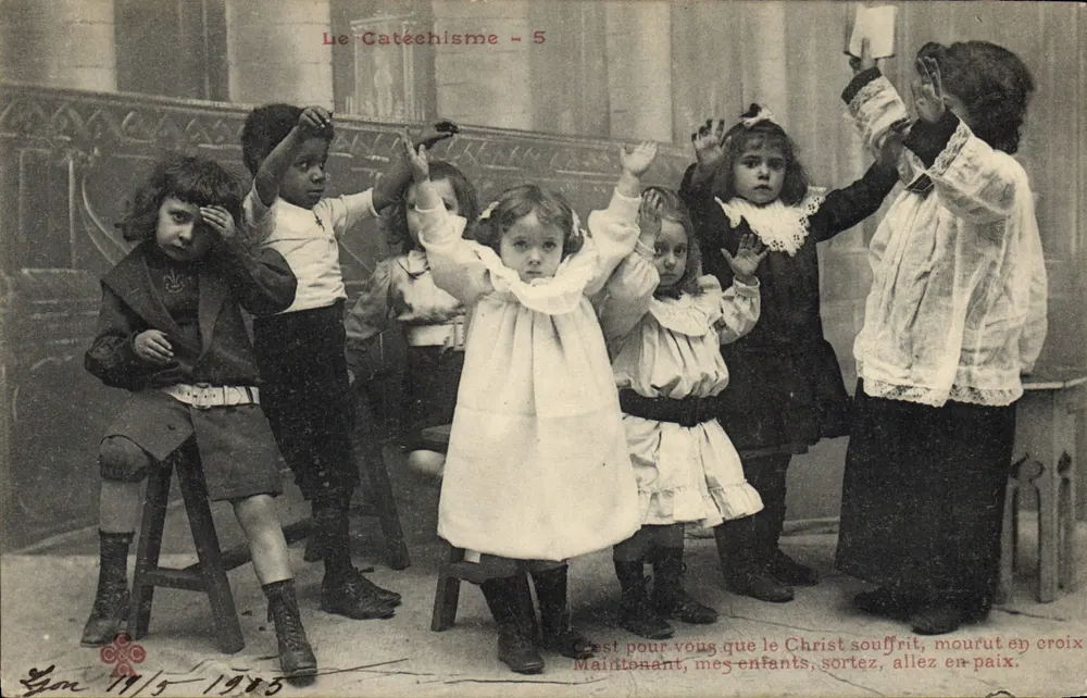 Kinderen in de catechisatie — scène van catechisatie — uitgever Yon, n°5 - Voorkant