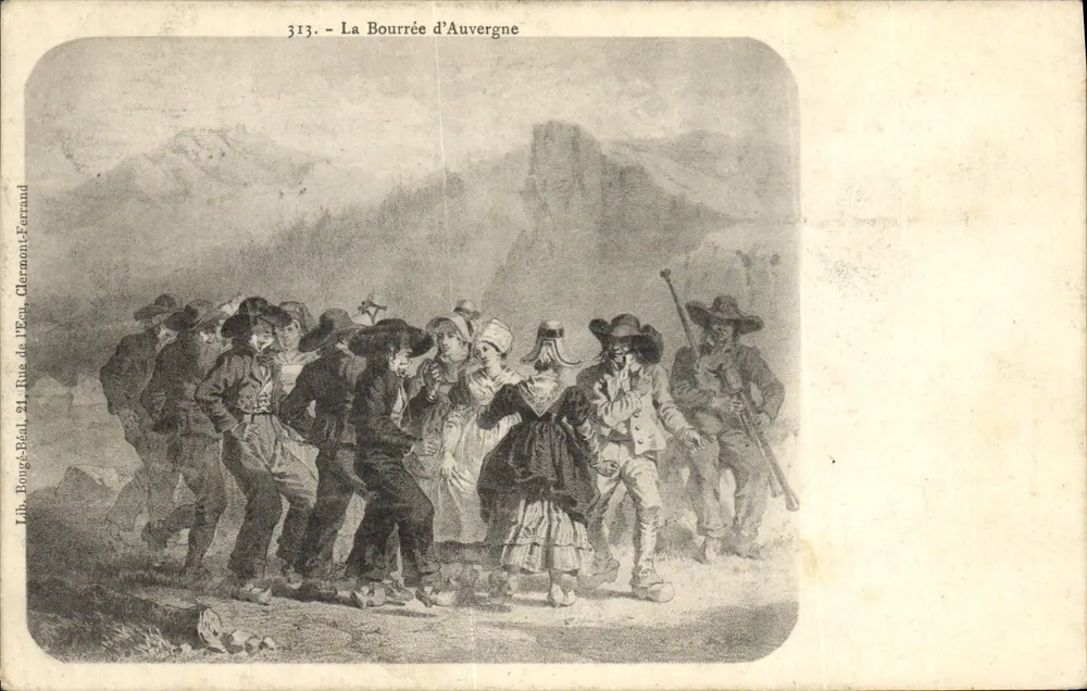 La Bourrée d'Auvergne — cena de dança tradicional — Lib. Bougé-Béal, 21, Rue de l'Éch. (Hermon-Ferrand) - Frente