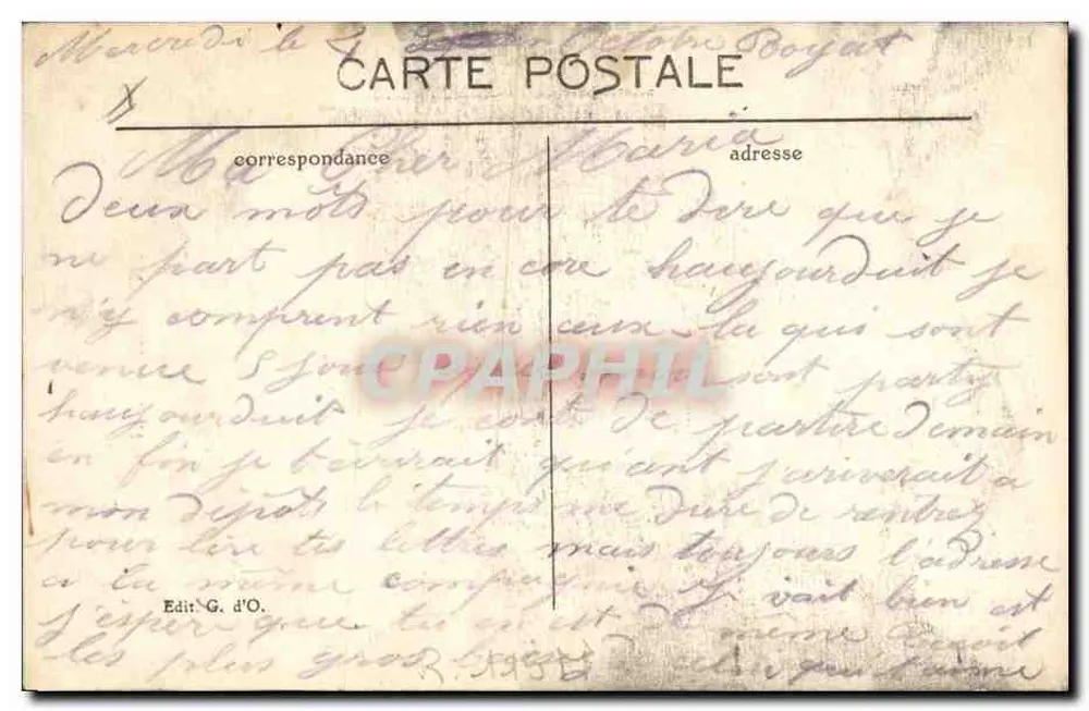 L'Auvergne — Casal em traje tradicional — Ed. G. d'O. n° 1012 - Verso