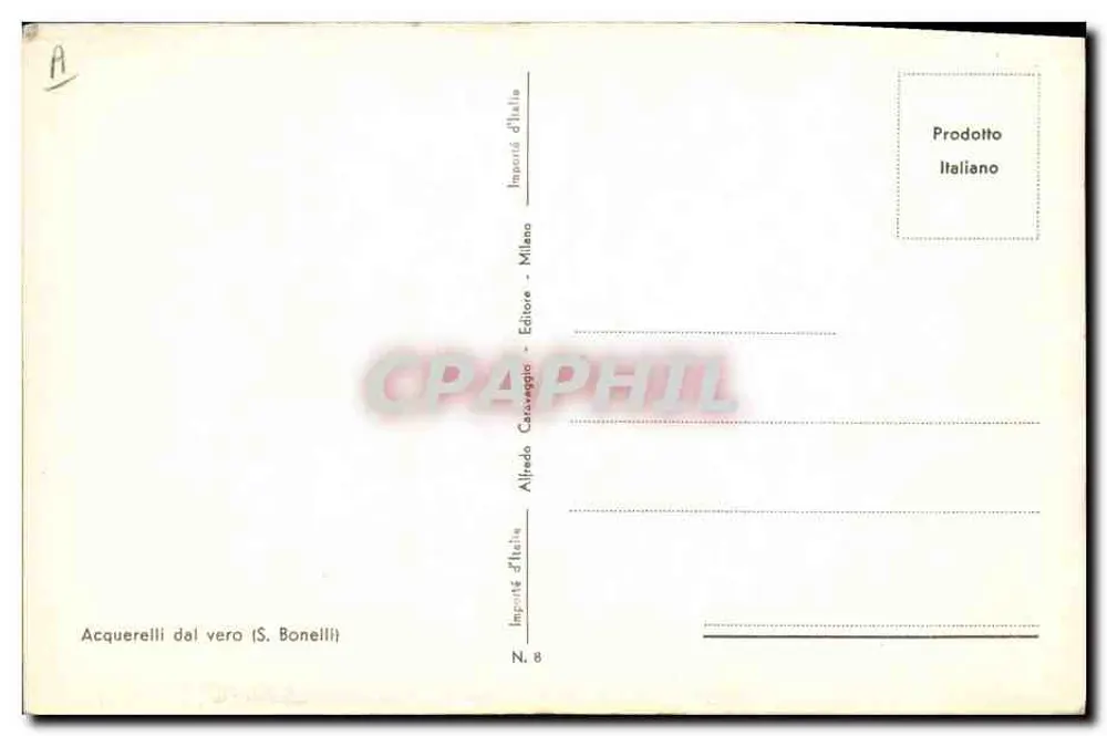 Alpine Dorf mit Kirche — S. Bonelli — Verlag Alfredo Caravaggio, Mailand, N. 8 - Rückseite