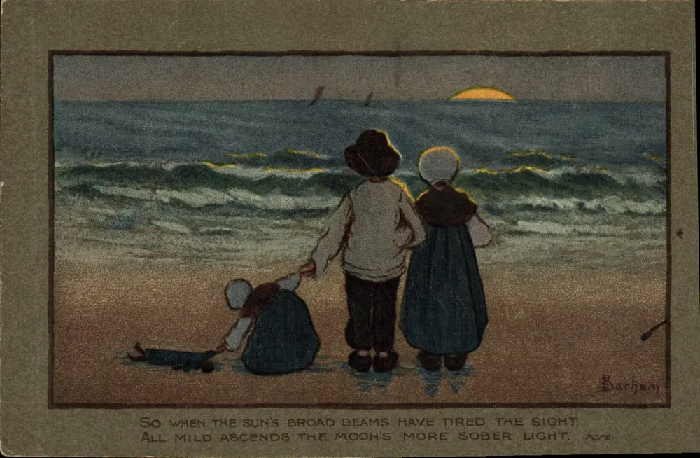 Kinder am Strand bei Sonnenuntergang — C.W. Faulkner & Co. Ltd. — Serie C.W.F. Nr. 502 - Vorderseite