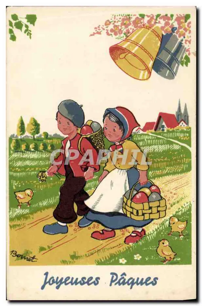 Kinder mit einem Osterei-Korb — Ostern — Bernot - Vorderseite