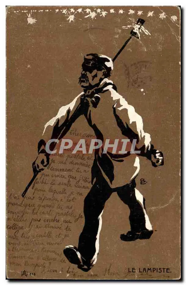 Le Lampiste — caricature d'un homme avec une lanterne — éditeur B. (B. n° 119) - Frente